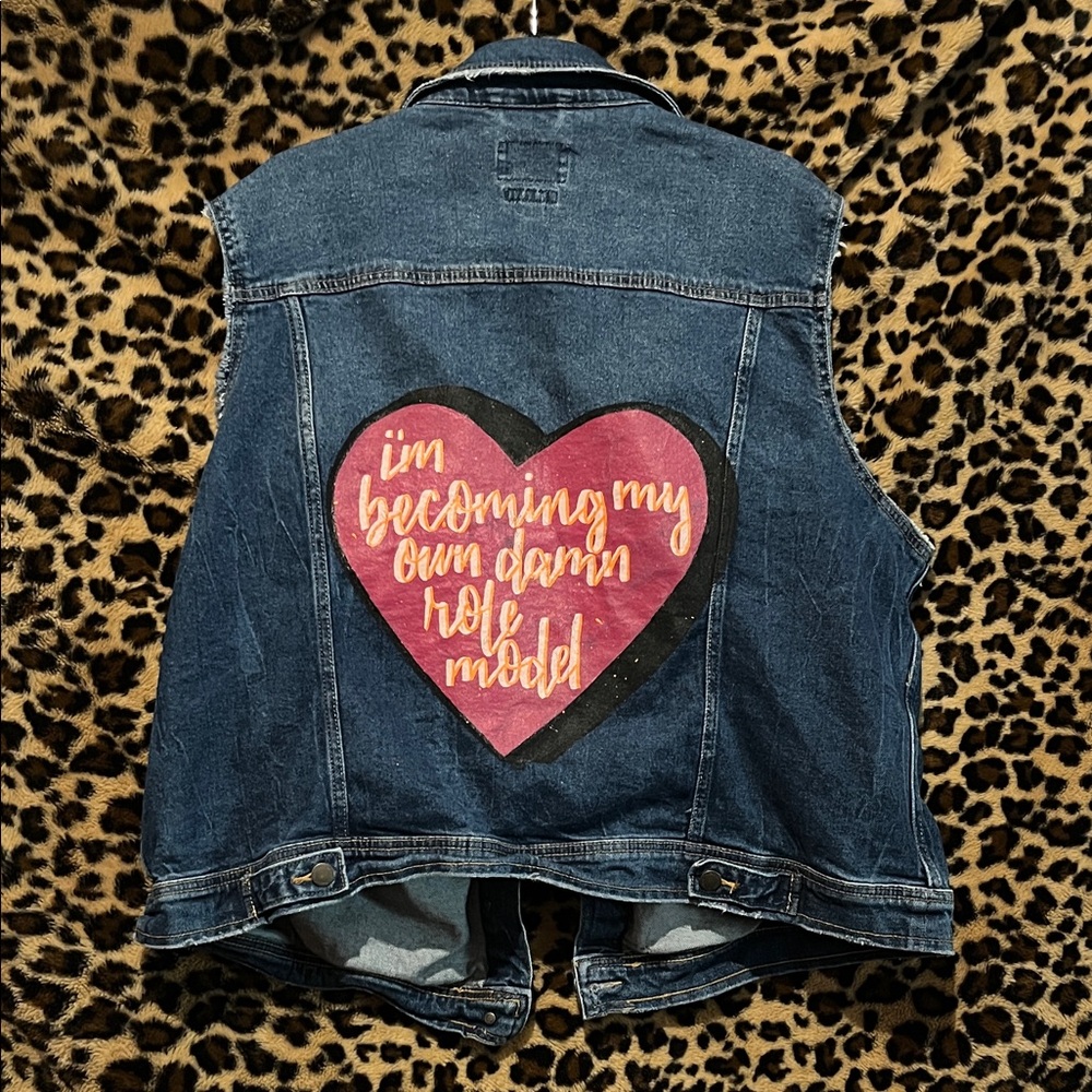 Denim Vest with Hand Painted Heart Quote